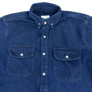 RO|MAN Shirt Mens M Dark Blue Denim Chambray Long Sleeve Flap Pocket Botton Up
